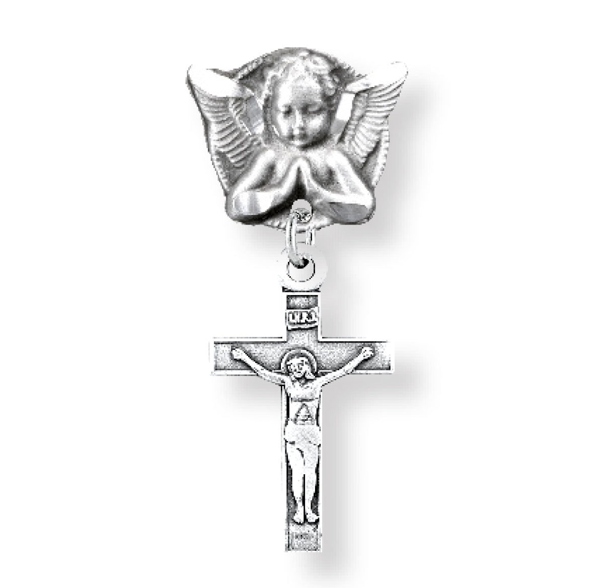 Sterling Silver Baby Cross on an Angel Pin