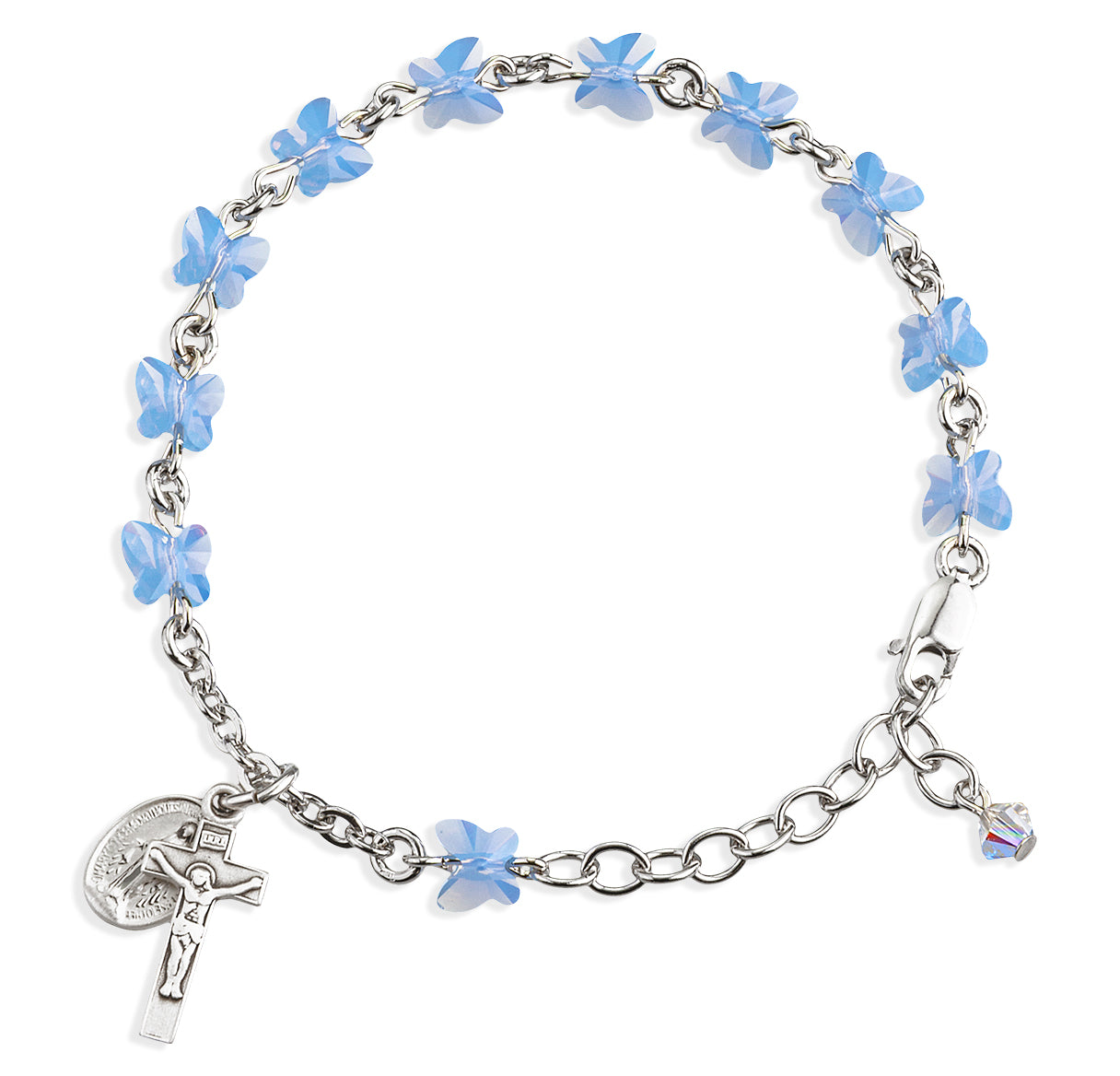 Sterling Silver Rosary Bracelet Created with 6mm Blue Opal Swarovski Crystal Butterfly Beads by HMH