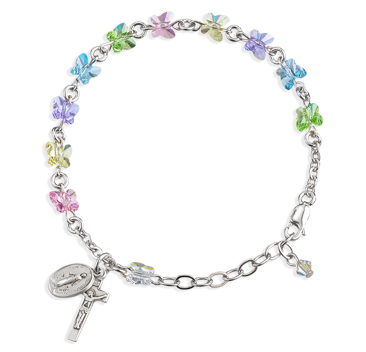 Sterling Silver Rosary Bracelet Created with 6mm Multi-Color Swarovski Crystal Butterfly Beads by HMH