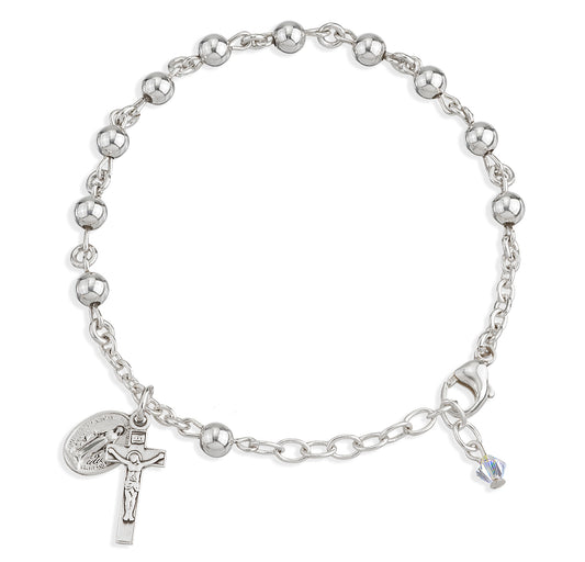 High Polished Round Sterling Silver Rosary Bracelet