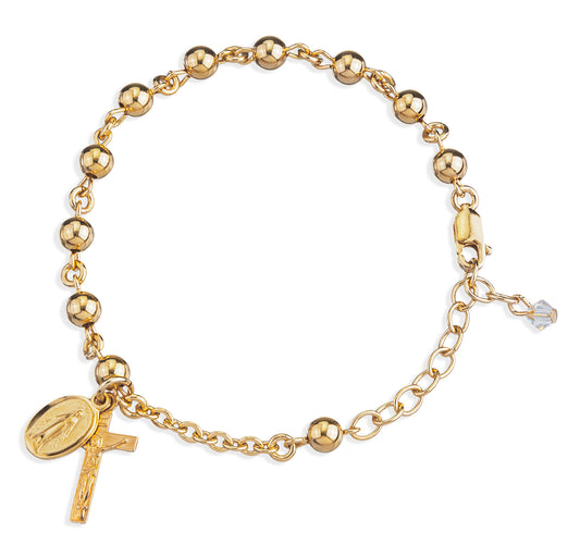 High Polished Round Gold Over Sterling Silver Rosary Bracelet