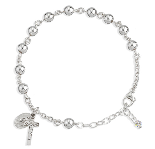 High Polished Round Sterling Silver Rosary Bracelet