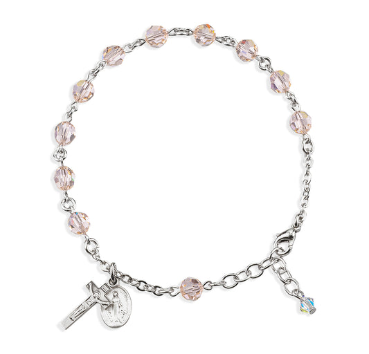 Sterling Silver Rosary Bracelet Created with 6mm Silk Swarovski Crystal Round Beads by HMH