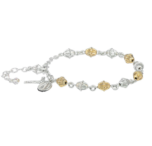 Corrugated Gold Over Sterling Rosary Bracelet