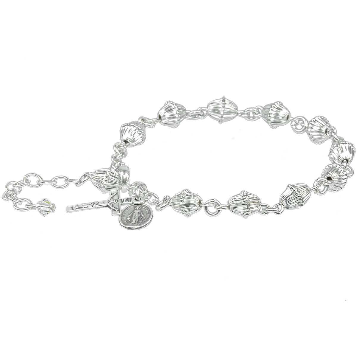 Bicone Corrugated Sterling Silver Rosary Bracelet