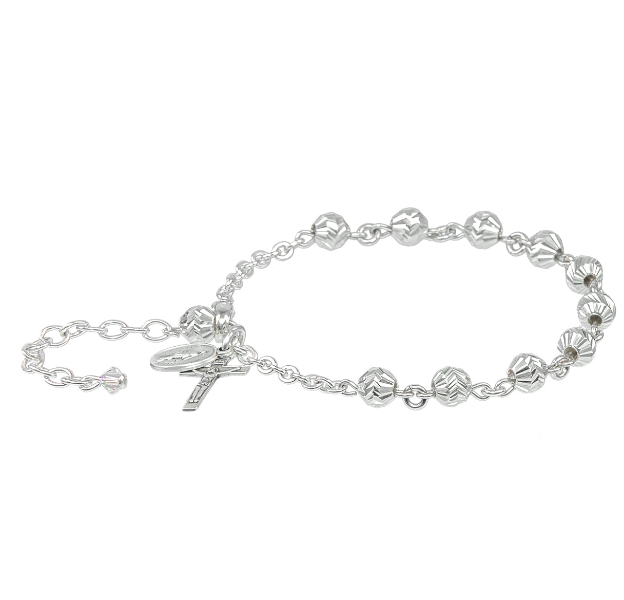 Diamond Cut Sterling Silver Rosary Bracelet 5mm