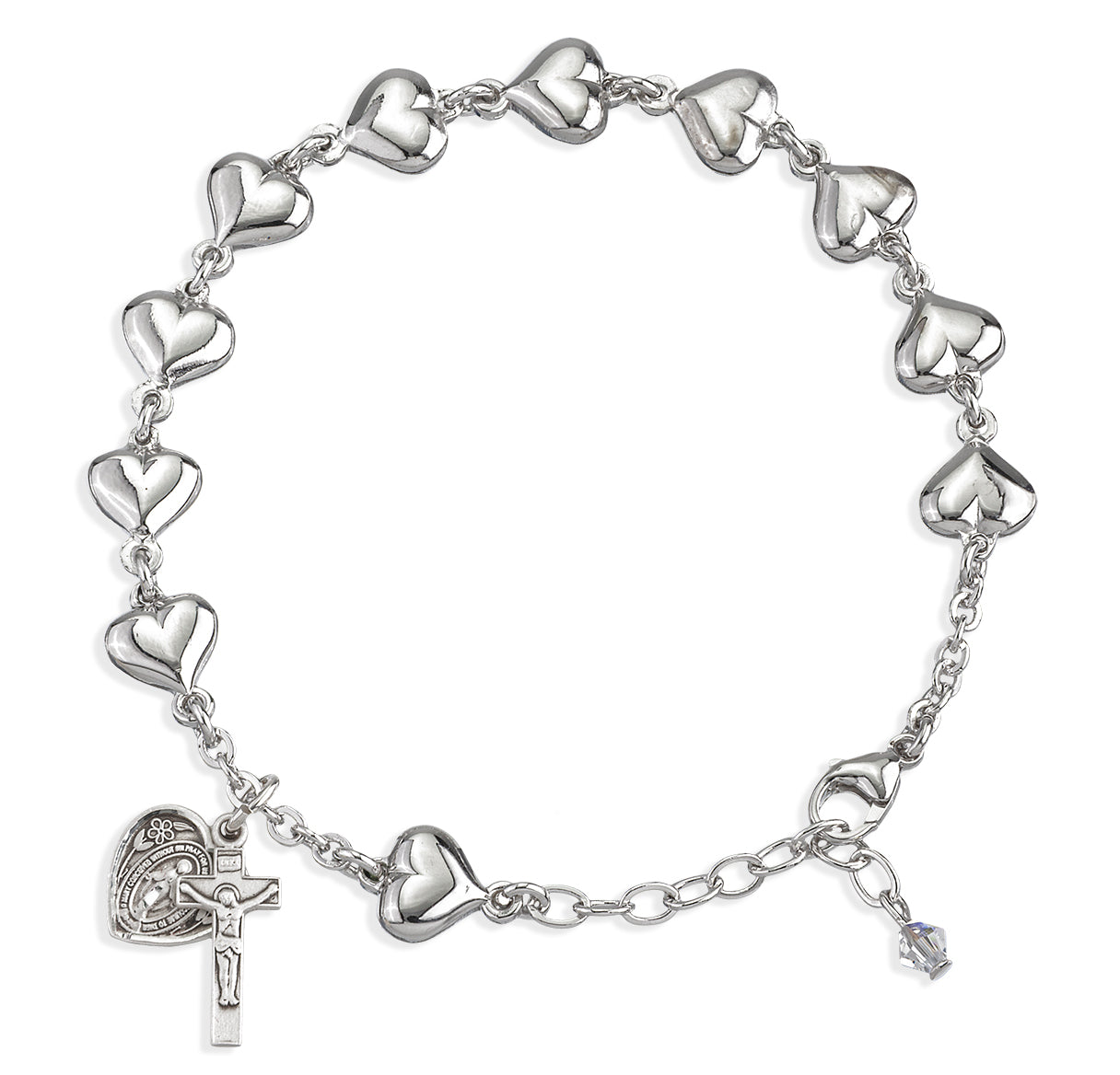 Heart Shape Sterling Silver Rosary Bracelet