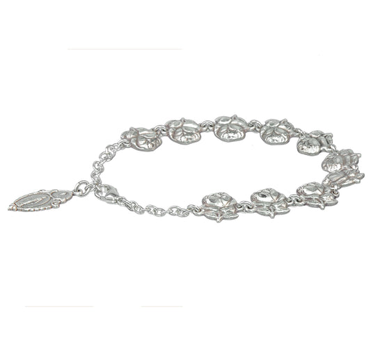 Rose Bud Beads with Saint Images Sterling Silver Bracelet