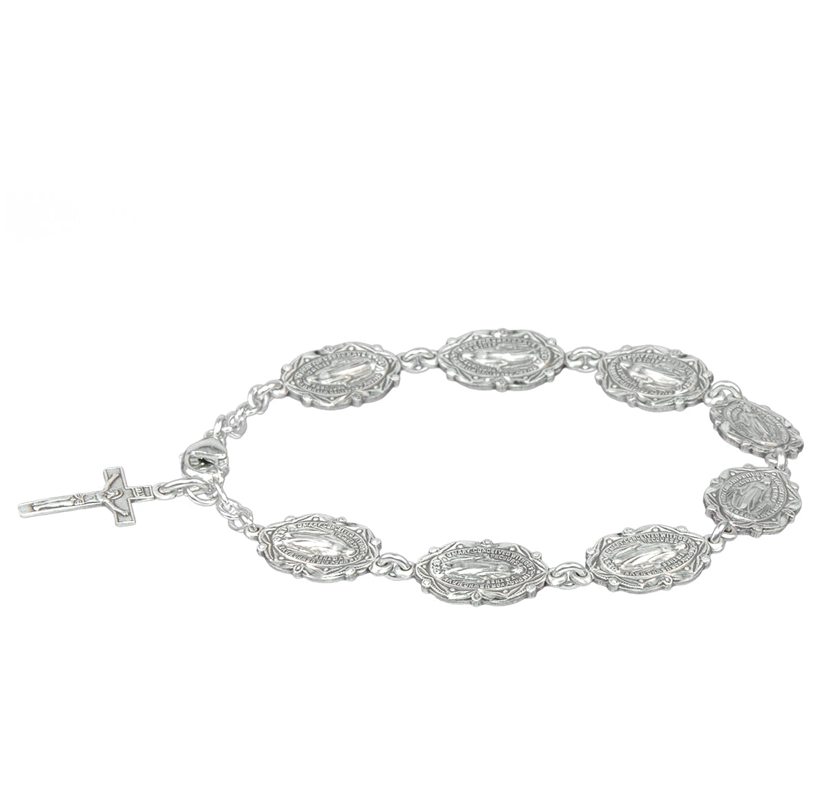 Ornate Miraculous Medal Sterling Silver Bracelet