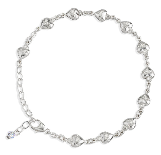Sacred Heart Solid Sterling Silver Rosary Bracelet