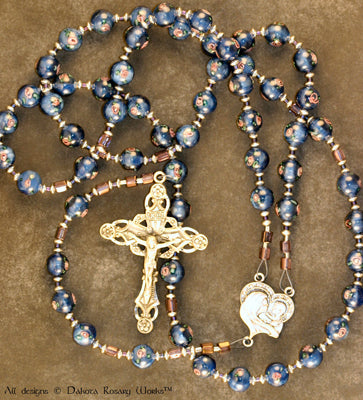 Madonna Lampworked Glass Flower Rosary