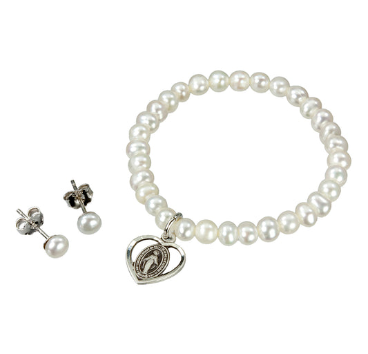 Freshwater Pearl Bracelet and Earring Set (Girls)