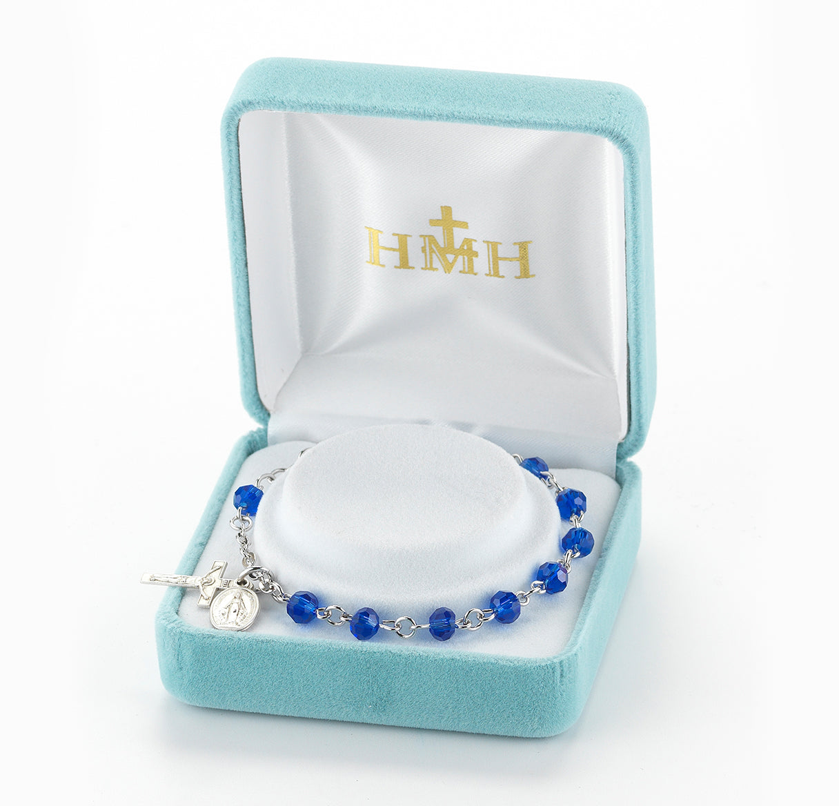 Caribbean Blue Round Faceted Crystal Rosary Bracelet