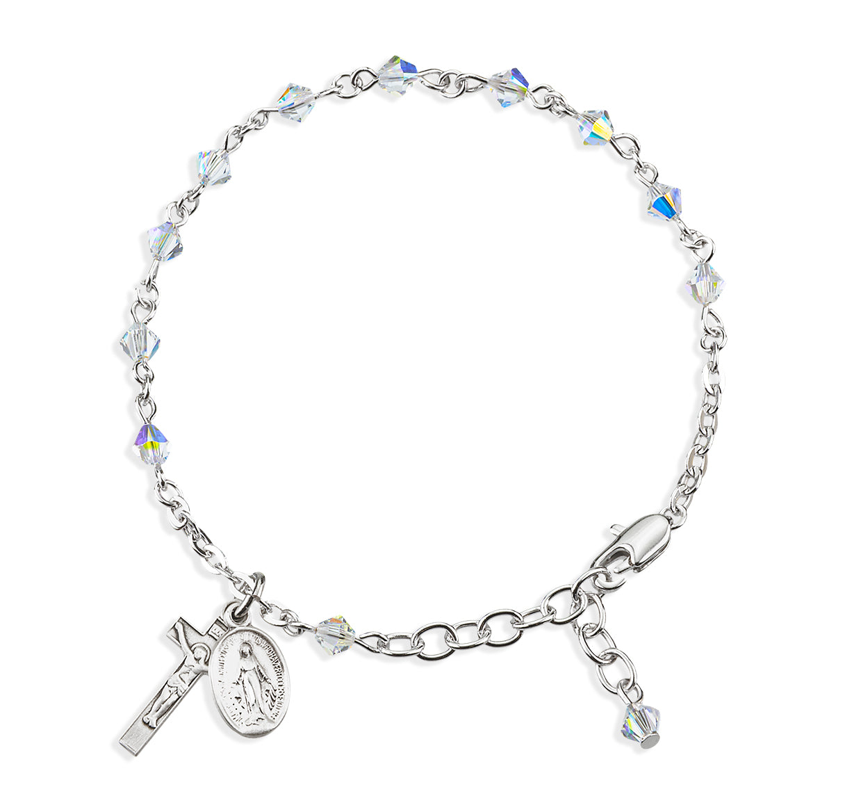 Rosary Bracelet Created with 4mm Aurora Borealis Finest Austrian Crystal Rondelle Beads by HMH