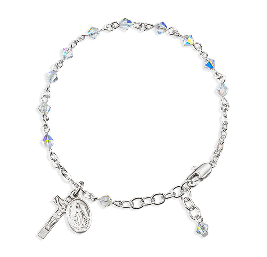 Rosary Bracelet Created with 4mm Aurora Borealis Finest Austrian Crystal Rondelle Beads by HMH