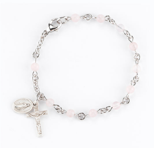 Genuine Rose Quartz Round Rosary Bracelet