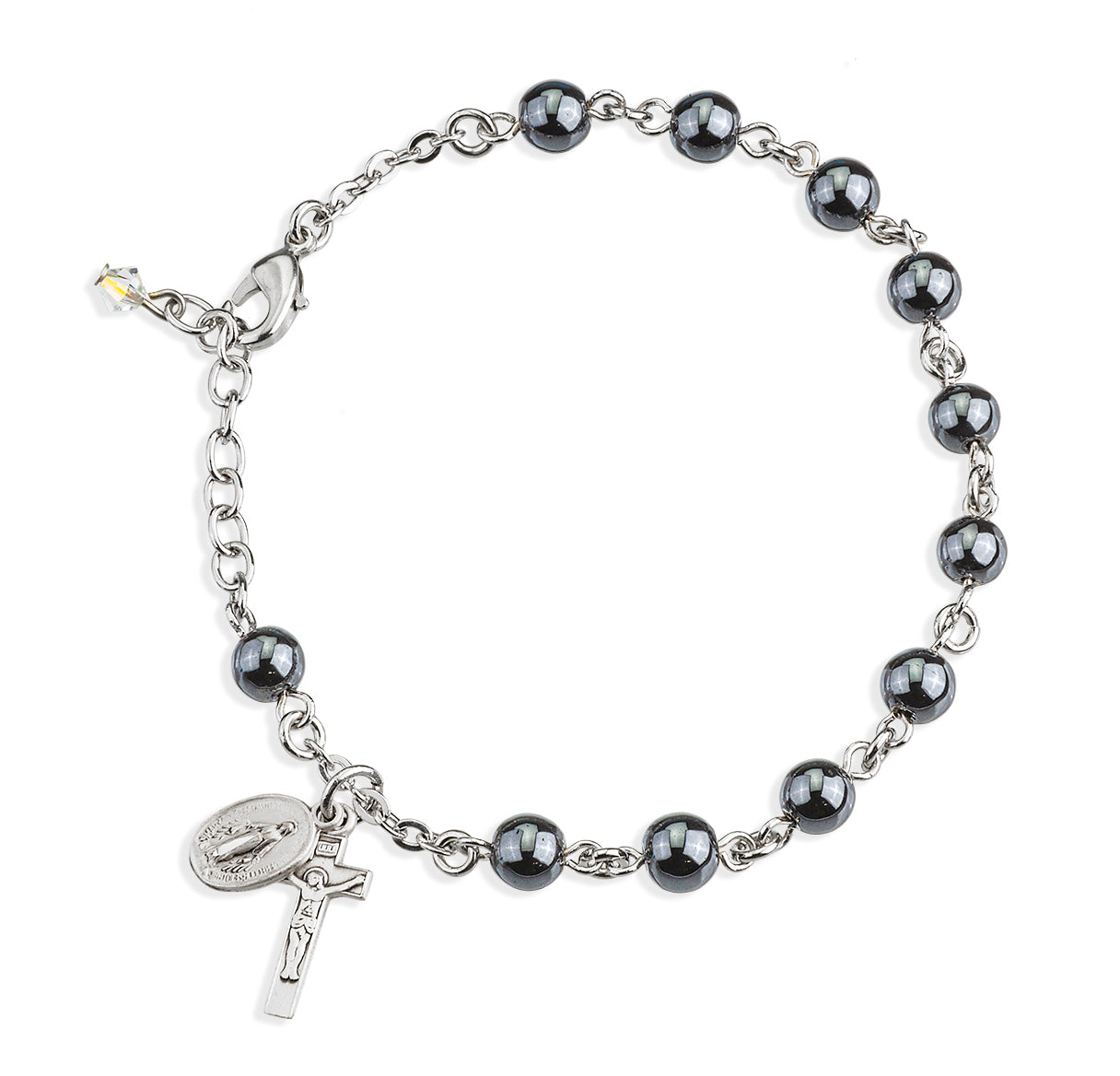 Genuine Hematite Round Rosary Bracelet