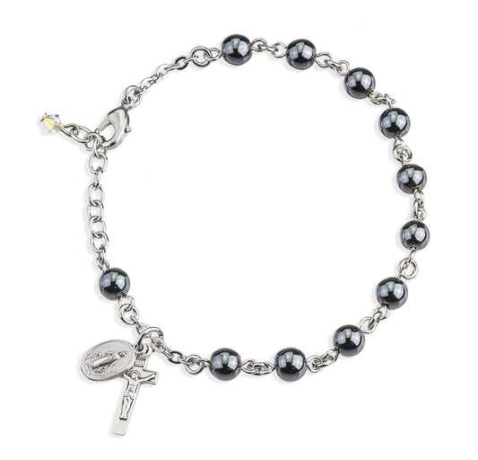 Genuine Hematite Round Rosary Bracelet