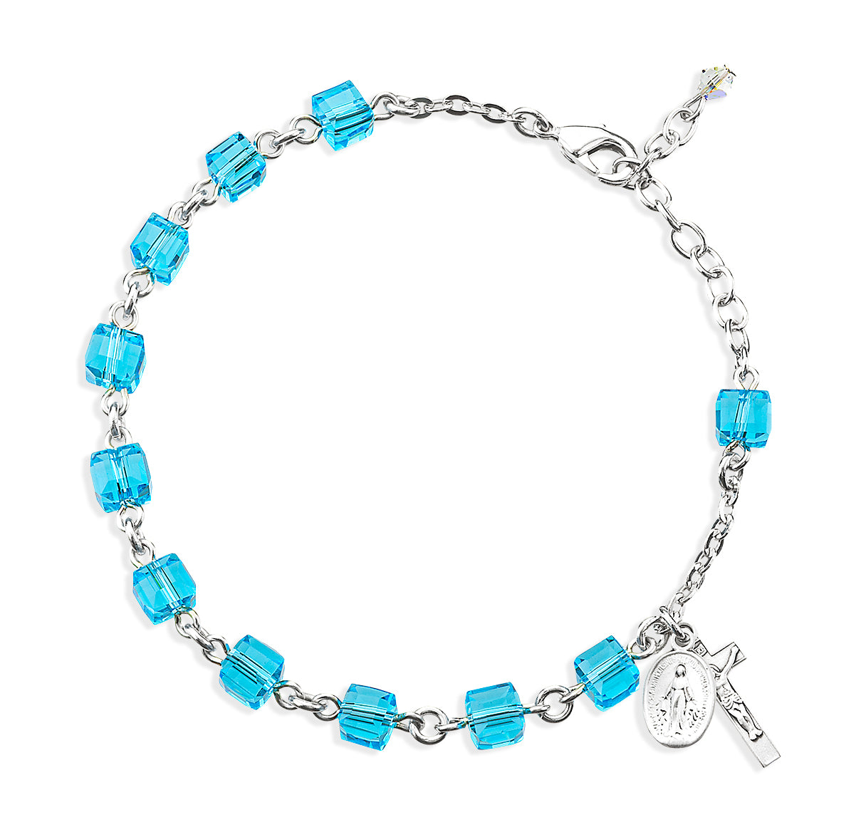 Crystal Cube Aqua Bead Rosary Bracelet