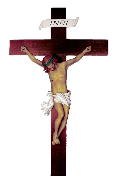Baroque Style Crucifix With Hand Painted Alabaster Corpus 14"