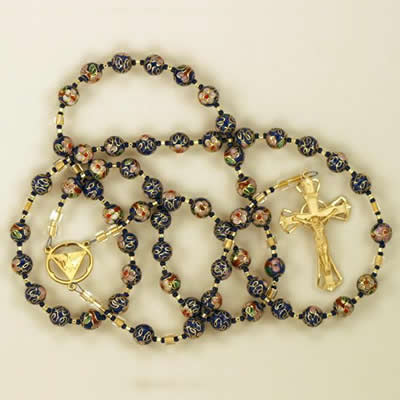 Cobalt Cloisonné with Gold Filled Crucifix and Holy Spirit Center