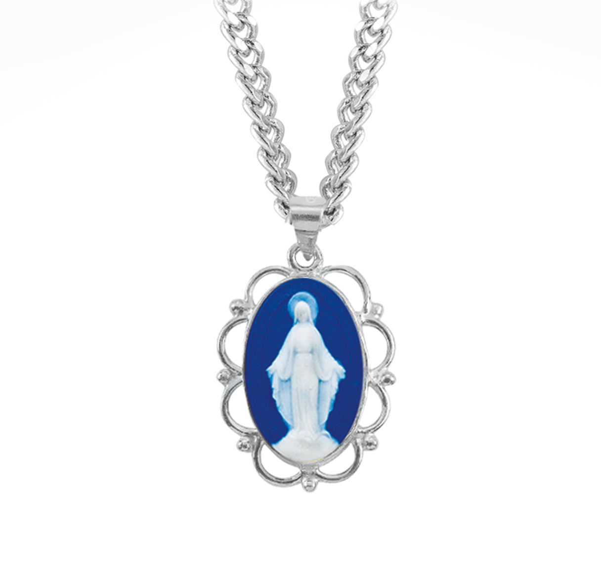 Dark Blue Sterling Silver Cameo Miraculous Medal