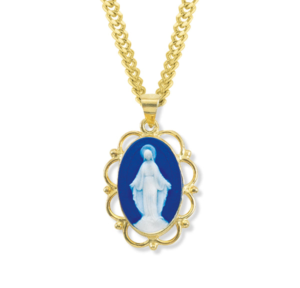 Dark Blue Gold Over Sterling Silver Cameo Miraculous Medal – The ...