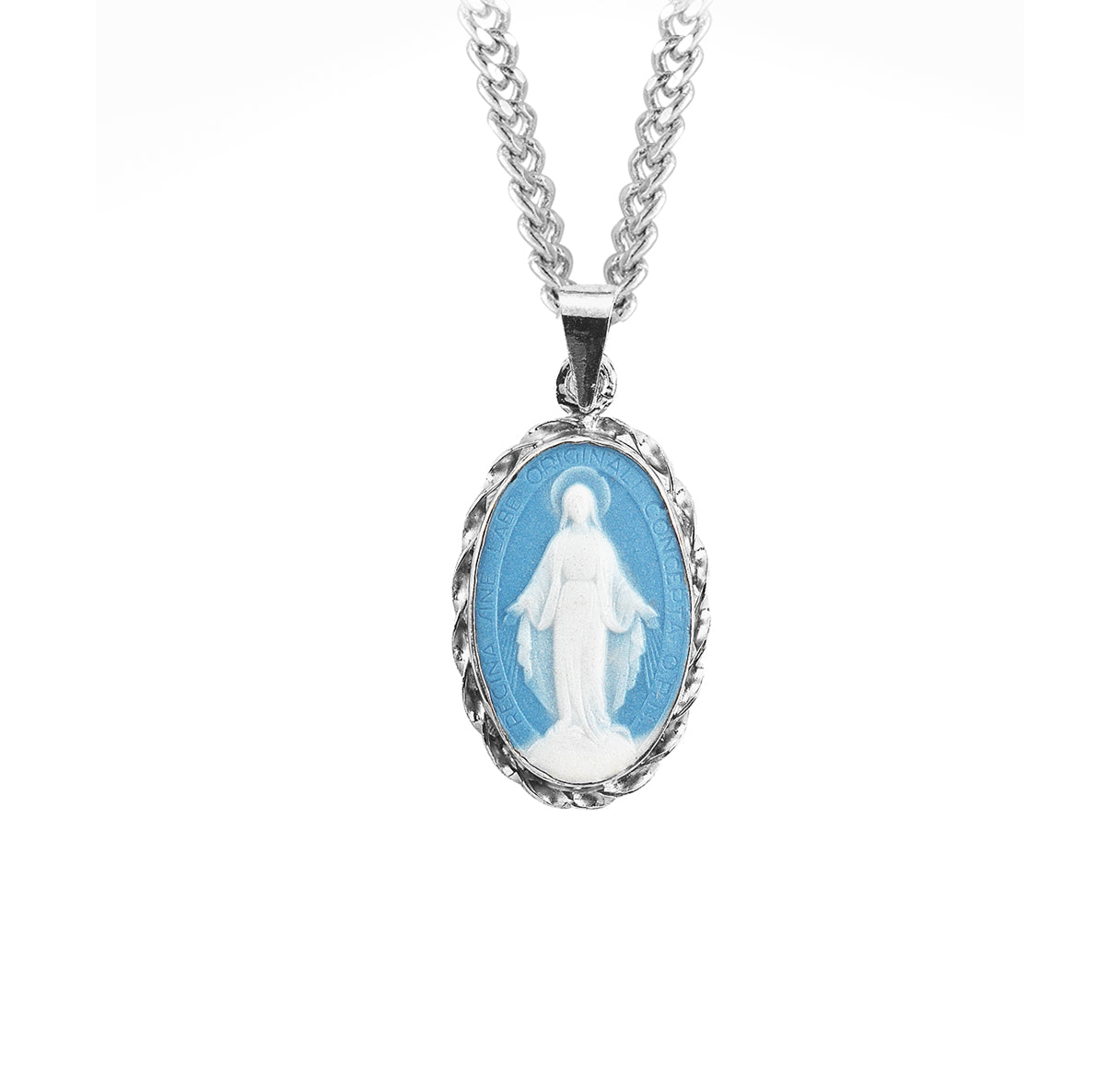 Light Blue Sterling Silver Cameo Miraculous Medal