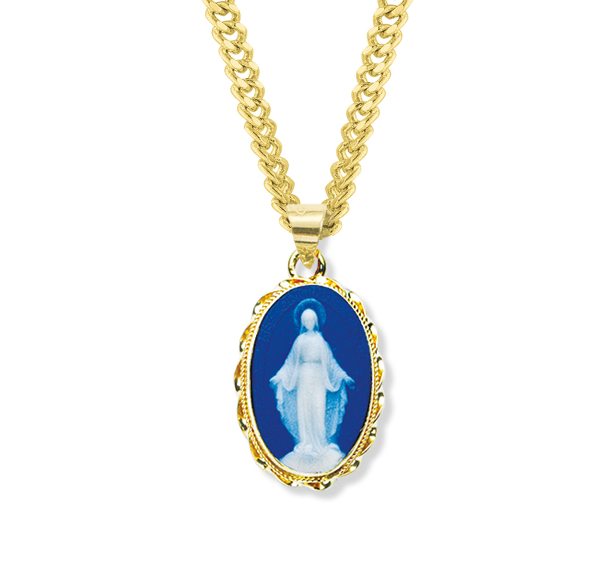 Dark Blue Gold Over Sterling Silver Cameo Miraculous Medal