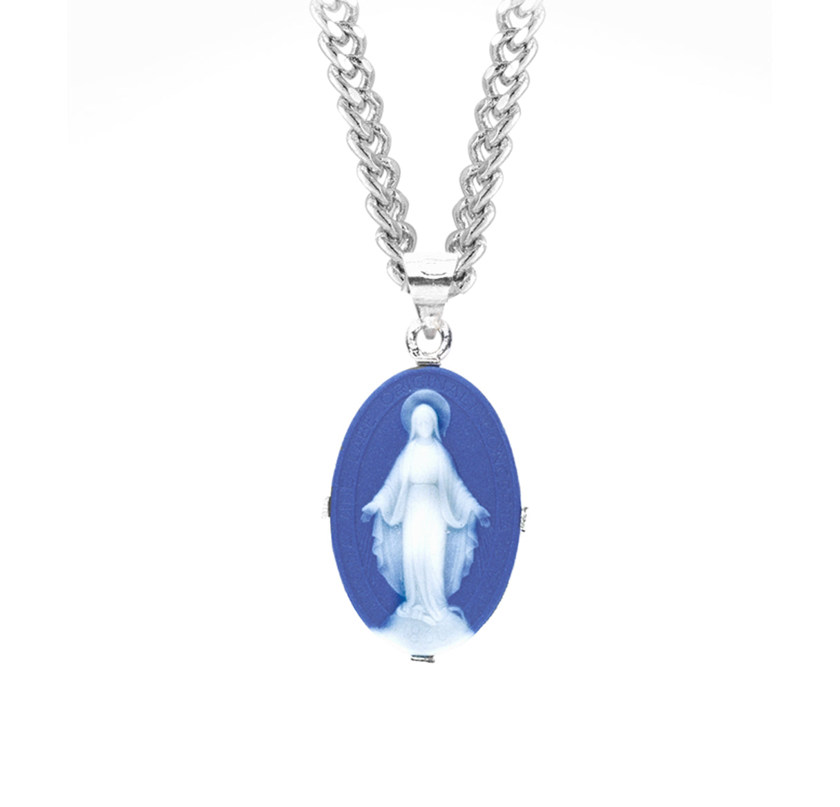 Dark Blue Sterling Silver Cameo Miraculous Medal