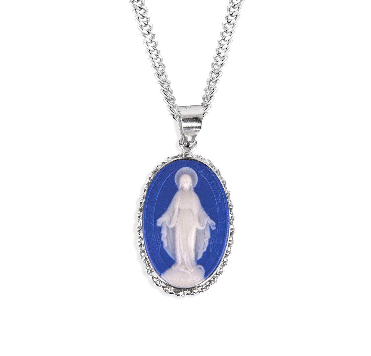 Dark Blue Sterling Silver Cameo Miraculous Medal – The Catholic Shop