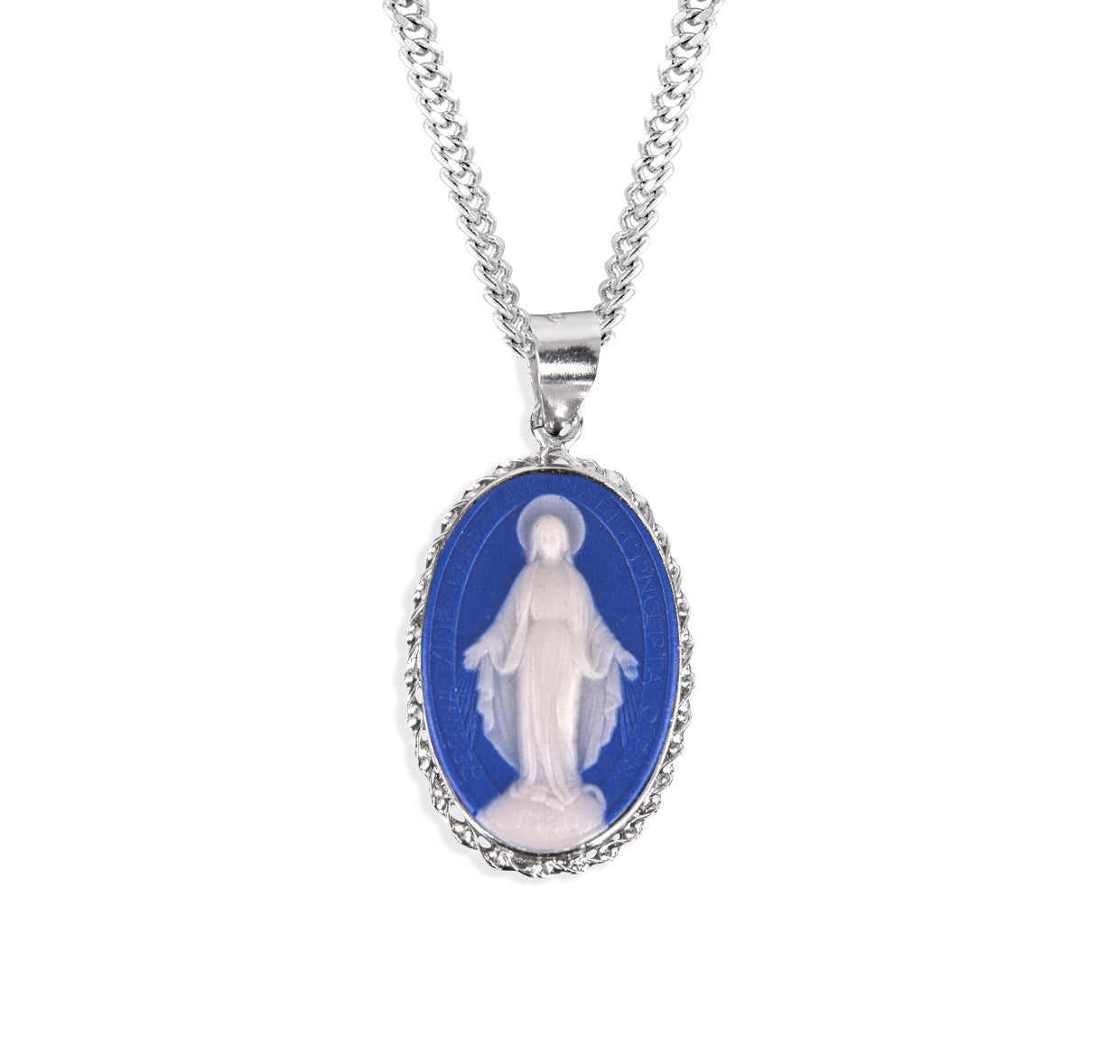 Dark Blue Sterling Silver Cameo Miraculous Medal