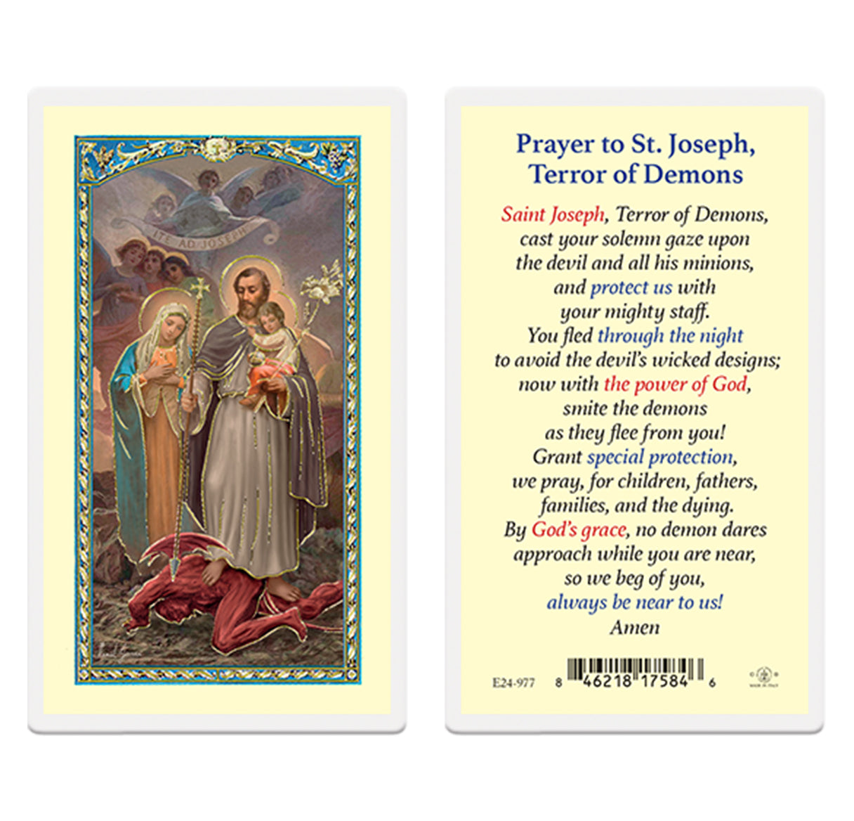 St. Joseph "Terror of Demons" Laminated Holy Card