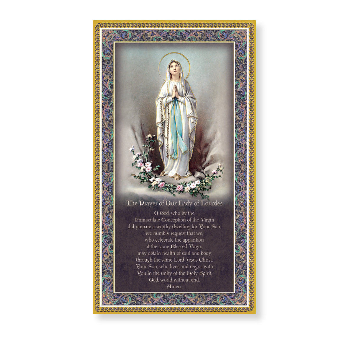 Our Lady of Lourdes Gold Foil Wood Plaque