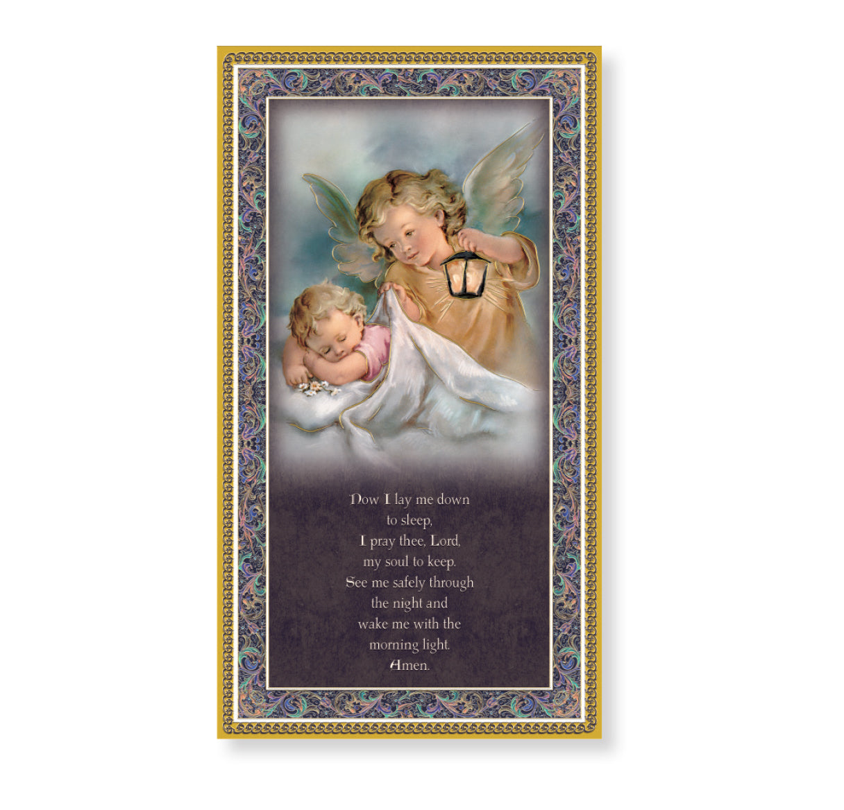 Guardian Angel with a Lantern Gold Foil Wood Plaque