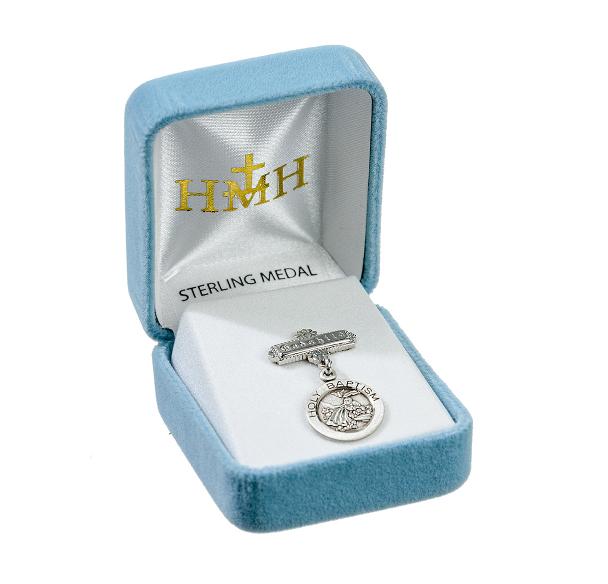 Sterling Silver Round Holy Baptism Medal on a Godchild Pin