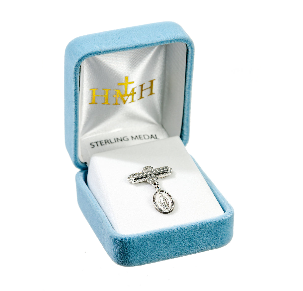 Sterling Silver Baby Miraculous Medal on a Godchild Bar Pin