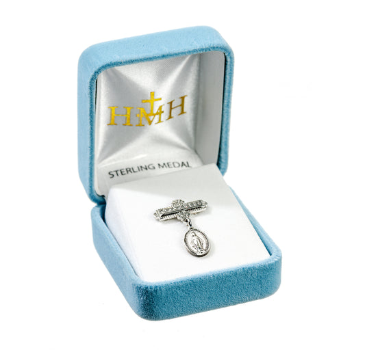 Sterling Silver Baby Miraculous Medal on a Godchild Bar Pin
