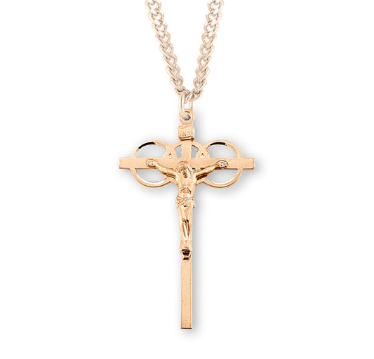 Three Ring Gold Over Sterling Silver Wedding Crucifix