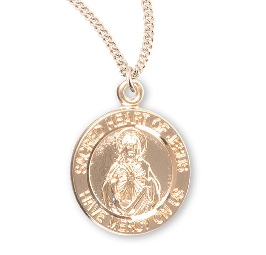 Sacred Heart of Jesus Double Sided Round Gold Over Sterling Silver Scapular Medal