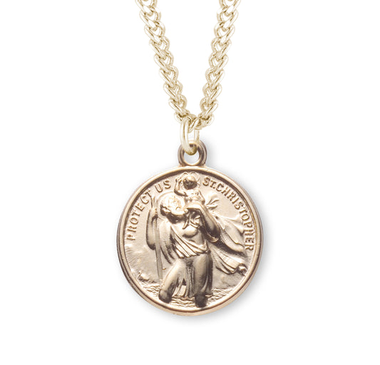 Saint Christopher Double Sided Gold Over Sterling Silver Medal