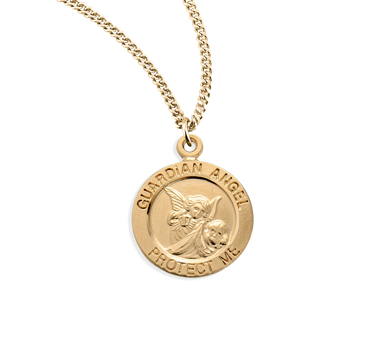 Guardian Angel Small Round Gold Over Sterling Silver Medal