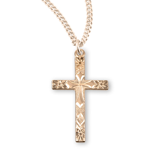 Gold Over Sterling Silver Flower Tipped Cross