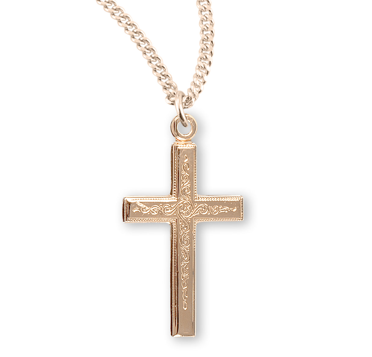 Gold Over Sterling Silver Vine Pattern Cross