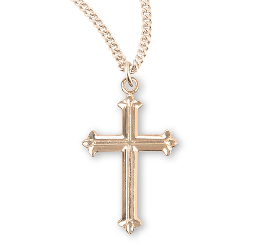 Fleur De Lis Tipped Gold Over Sterling Silver Cross