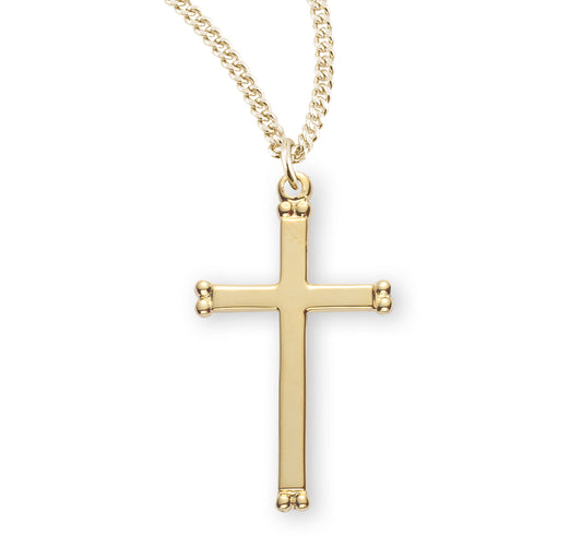 Beaded End Gold Over Sterling Silver Cross