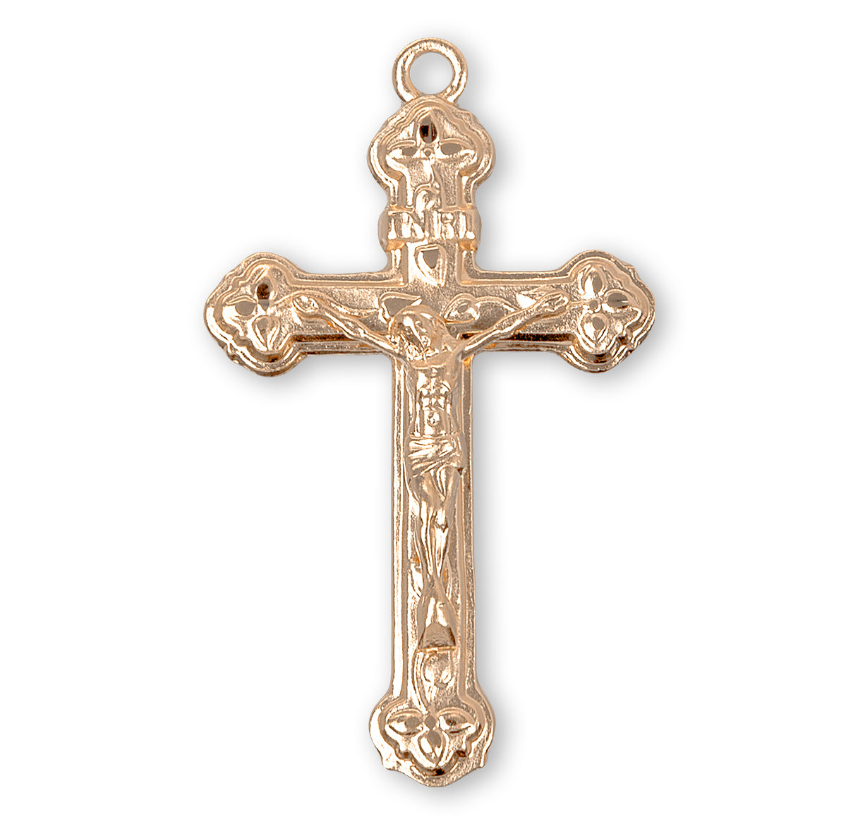 Vine and Leaf Pattern Gold Over Sterling Silver Crucifix