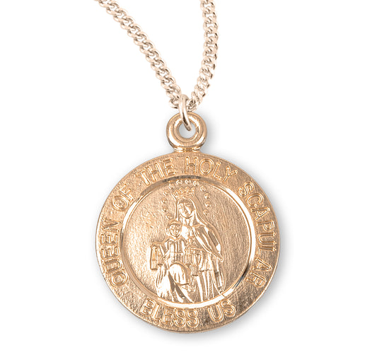 Holy Scapular Round Double Sided Gold Over Sterling Silver Medal