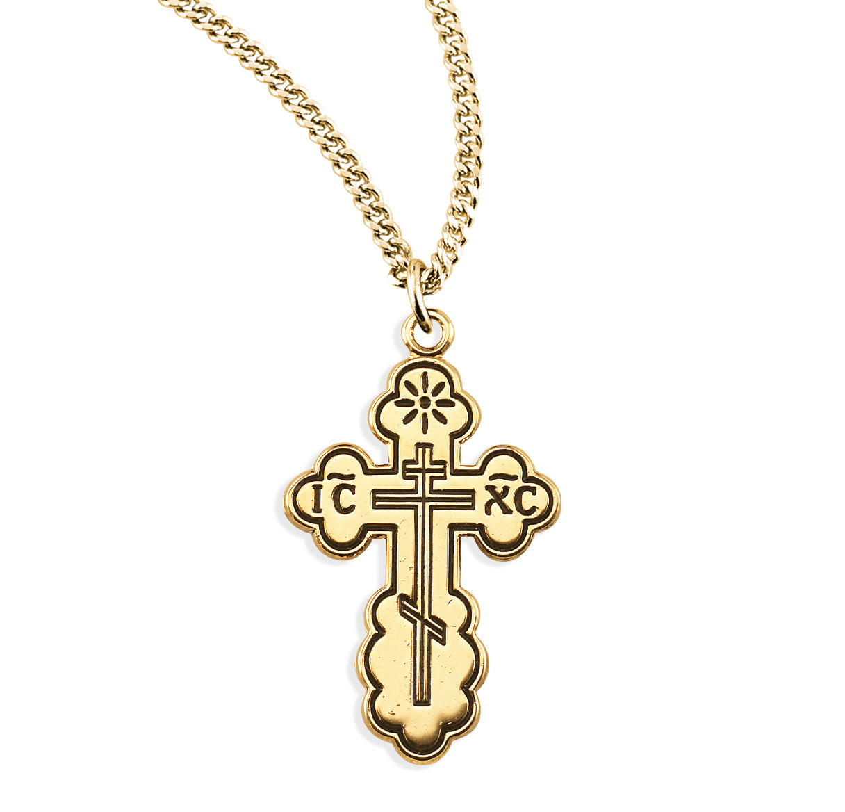 Gold Over Sterling Silver "Byzantine" Style Cross with Black Enamel