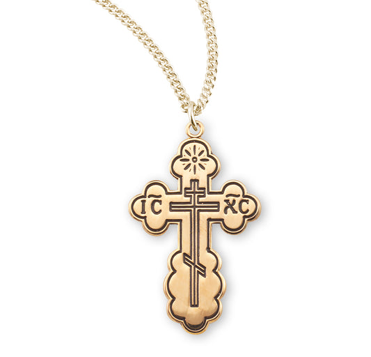 Gold Over Sterling Silver "Byzantine" Style Cross with Black Enamel